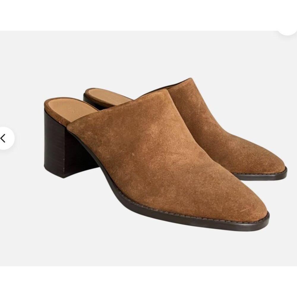 Madewell  Macarro Slip On Mule Block Heel Women Sz 11 Brown Cognac Suede Leather - Picture 7 of 7